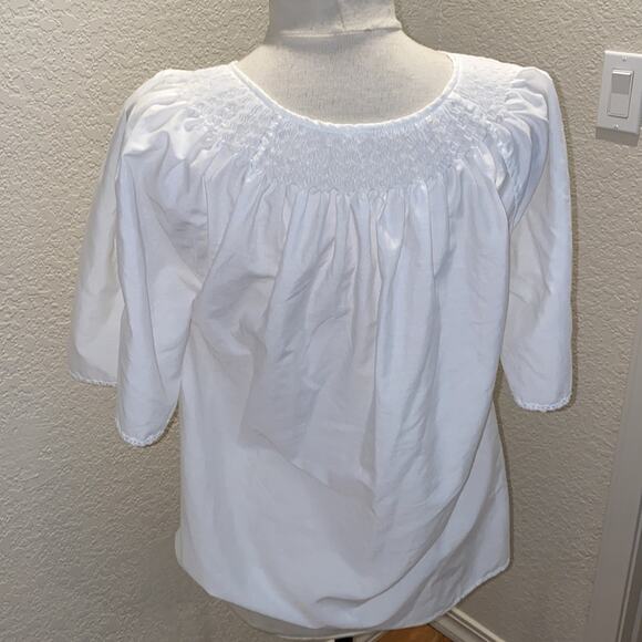 Women’s Short Sleeve Peasant Shirt Ruched Eyelet Cotton White Loose Fit Sz XXL - Picture 5 of 8